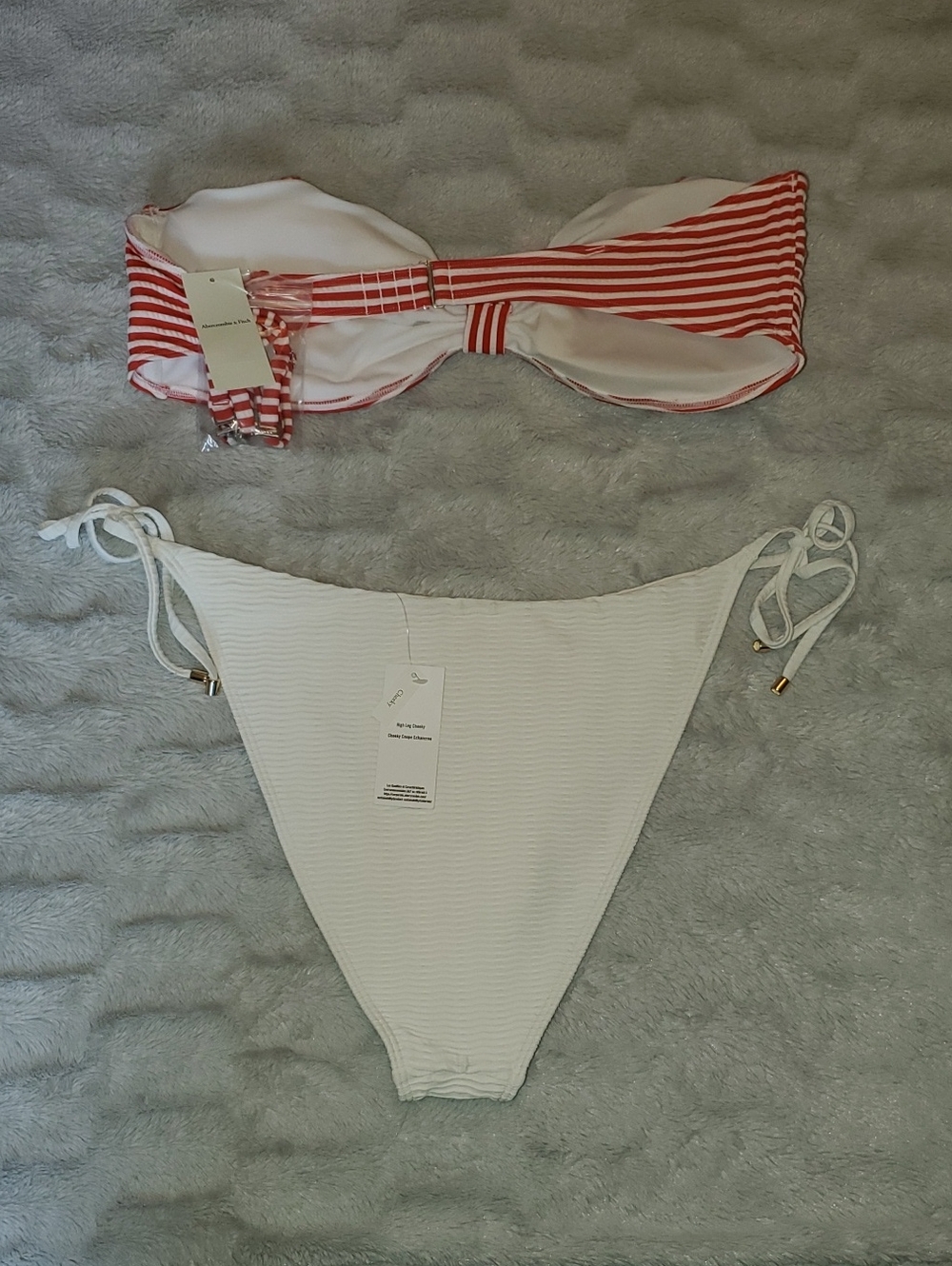 NWT Abercrombie & Fitch Striped Bikini Top with Solid White Bottom Size XL - Picture 11 of 12